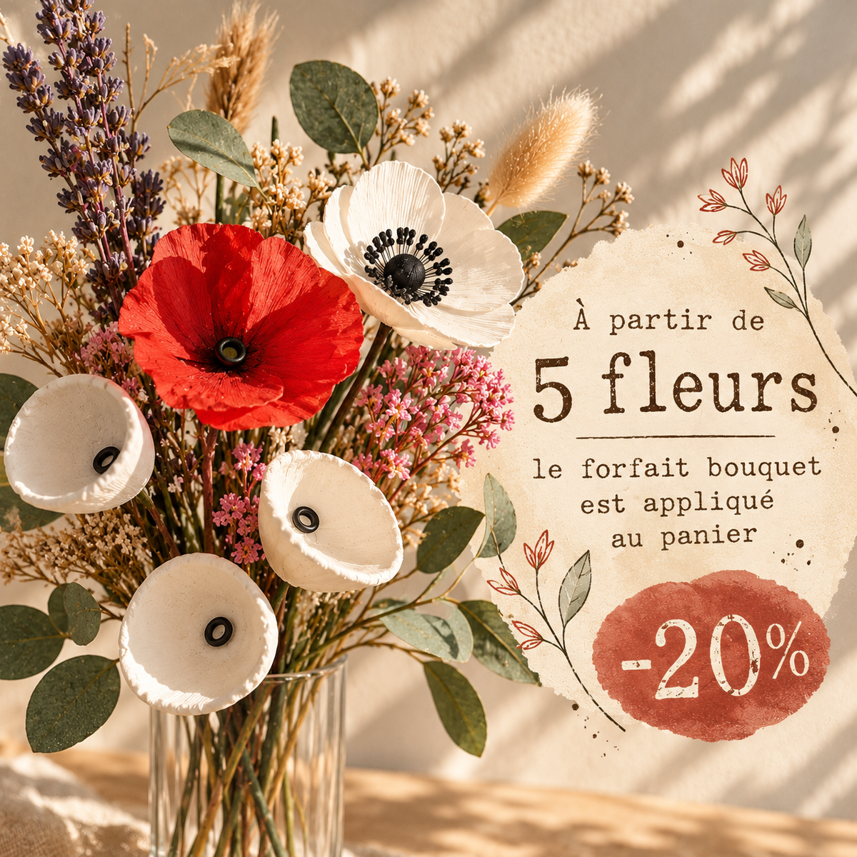 Fleur fOLavriL artisanale en argile sur tige en fil de fer recuit — décoration florale