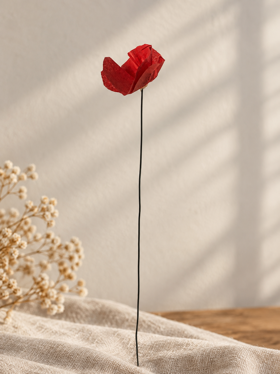 Coquelicot fOLavriL en papier de soie et tige en fil de fer | Fait main