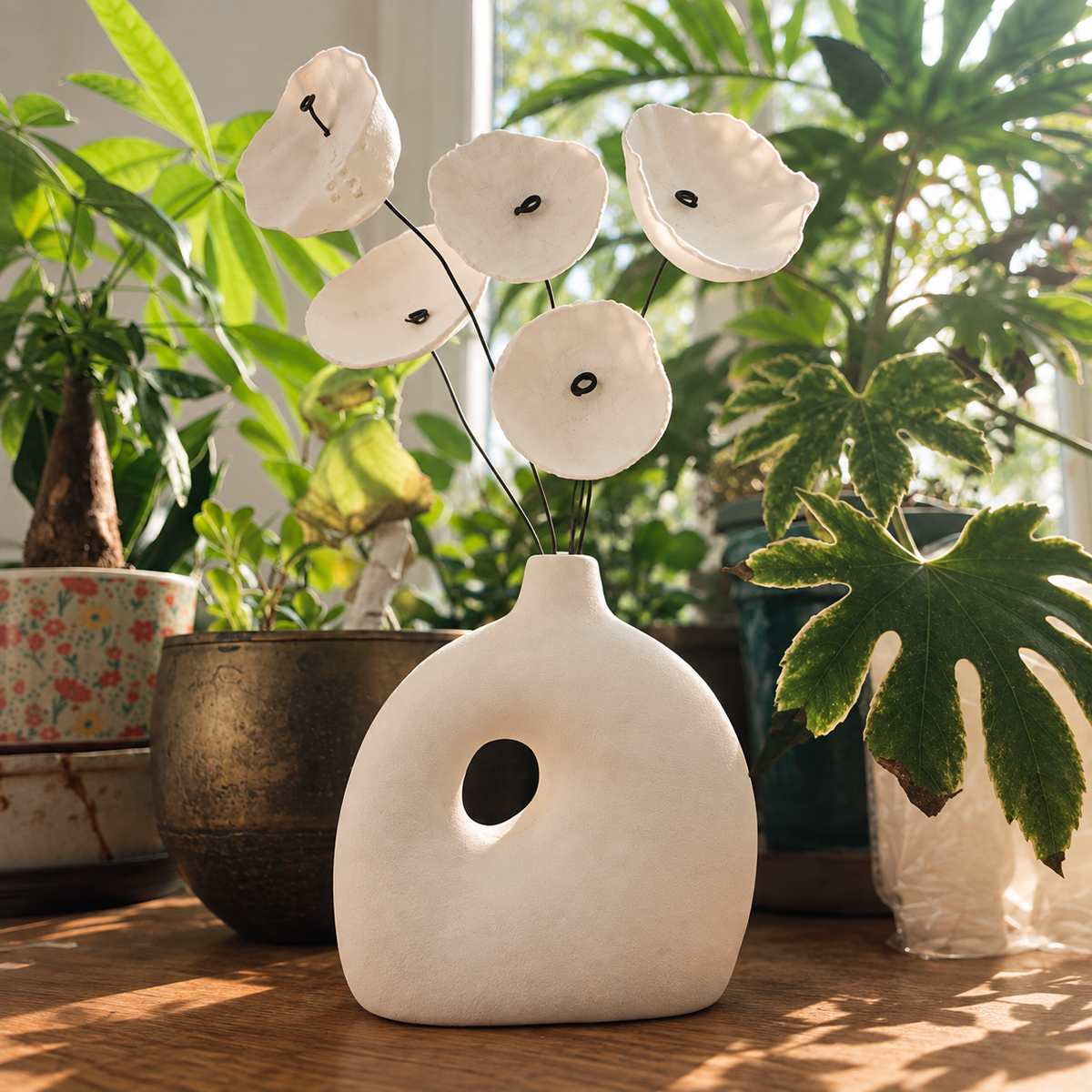 Fleur fOLavriL artisanale en argile sur tige en fil de fer recuit — décoration florale