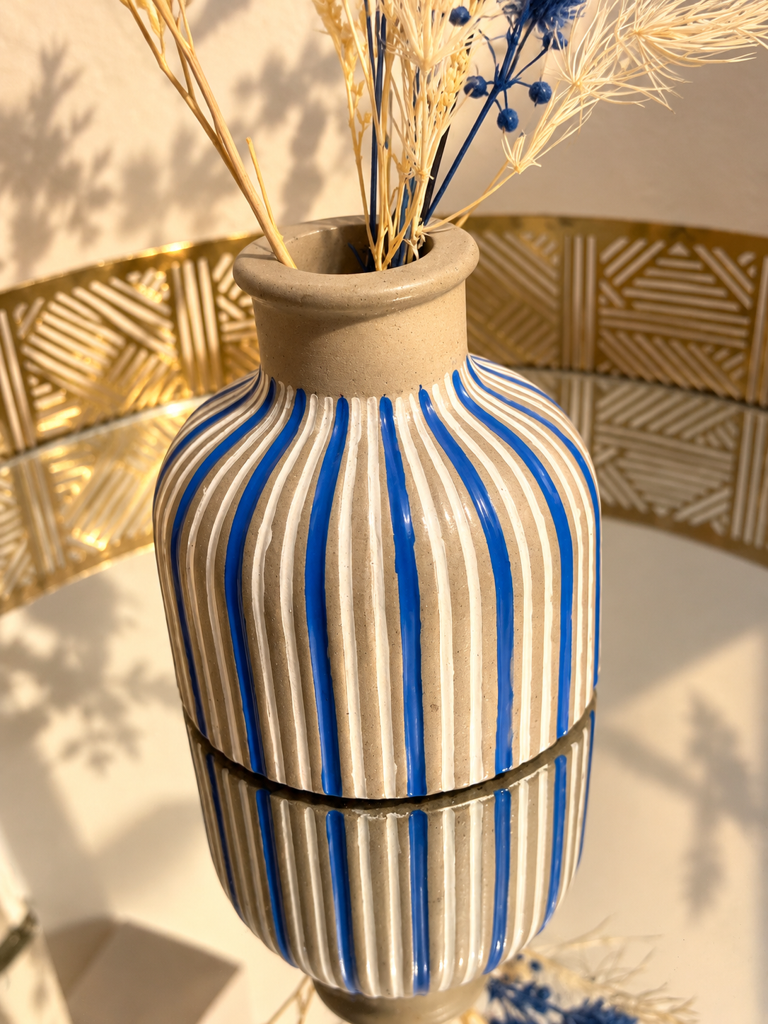 Vase Alexia en béton — Bleu et blanc