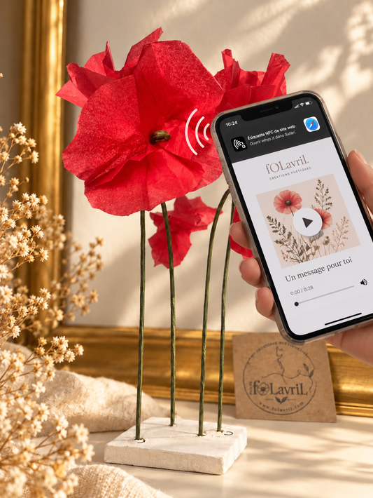 Ma Fleur à Écouter - Coquelicot en papier de soie à message audio NFC – Fleur artisanale fOLavriL