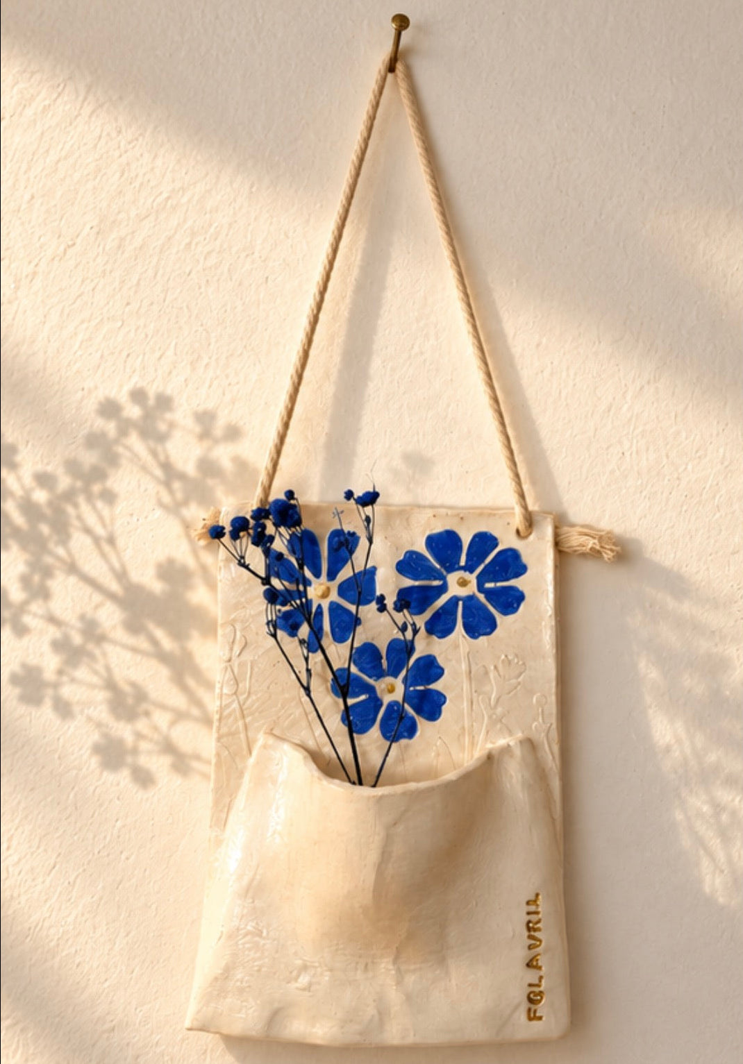 Vase mural en argile pour fleurs séchées | Fait main