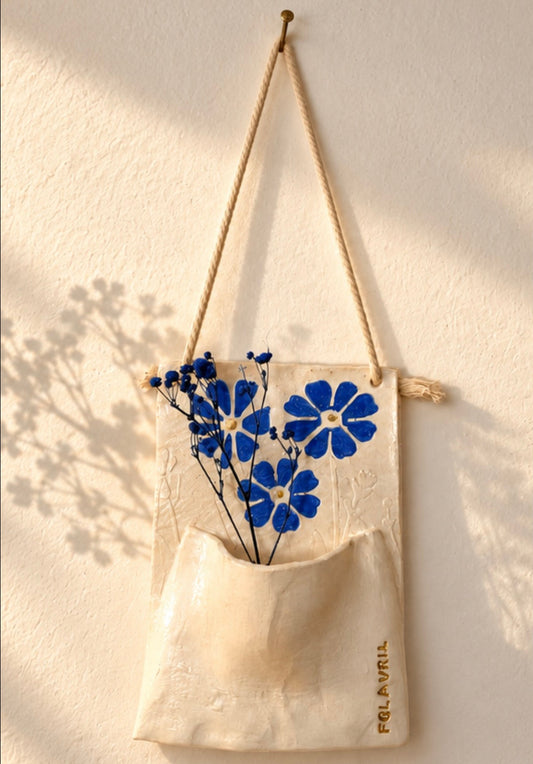 Vase mural en argile pour fleurs séchées | Fait main